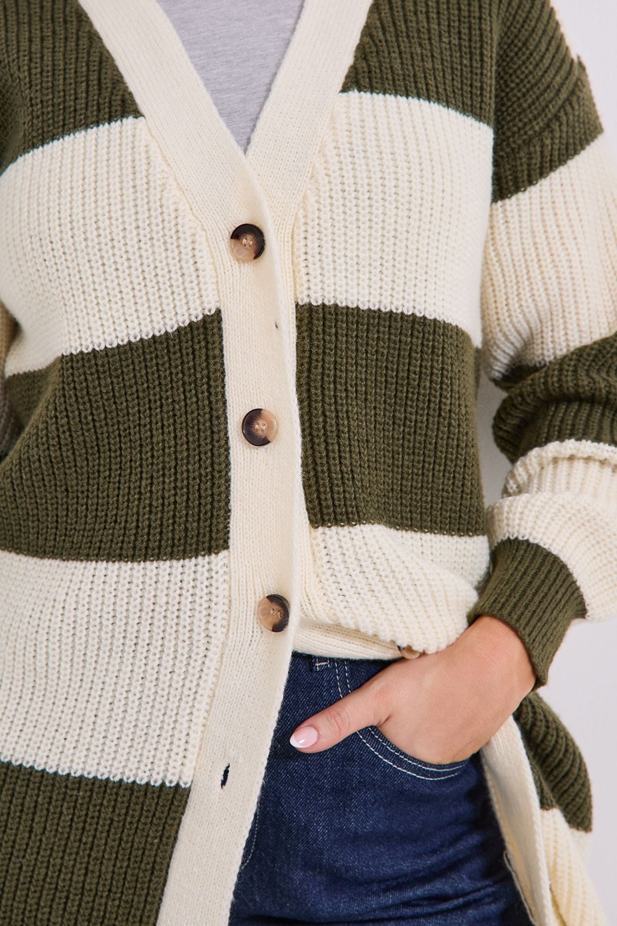 Dorothy Perkins Stripe Button Up Longline Cardigan Ivory image 4