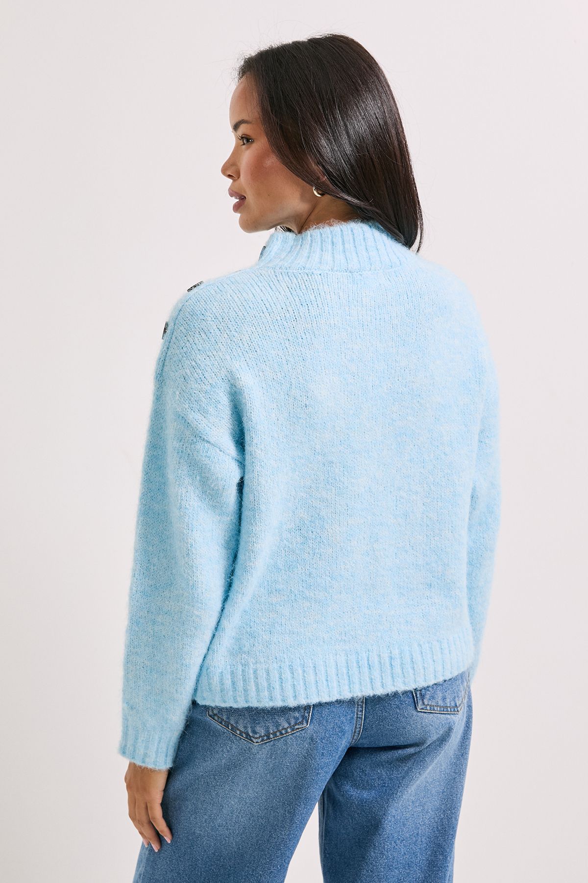 Dorothy Perkins Pale Blue Cable Button Detail Jumper Blue image 3