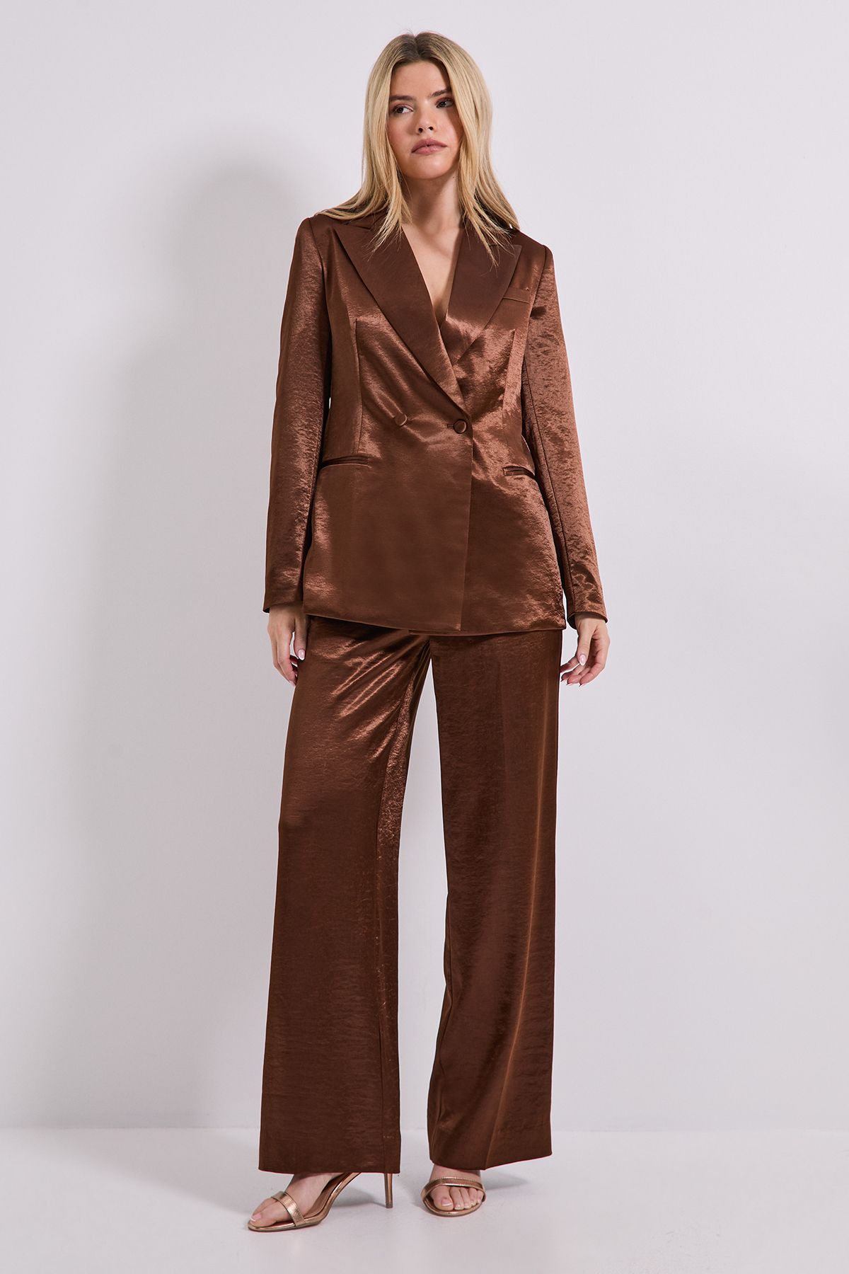 Dorothy Perkins Satin Double Breasted Blazer Chocolate image 2