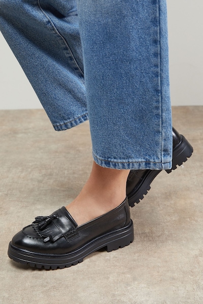 Oasis Brooker Real Leather Tassel Chunky Loafers Black