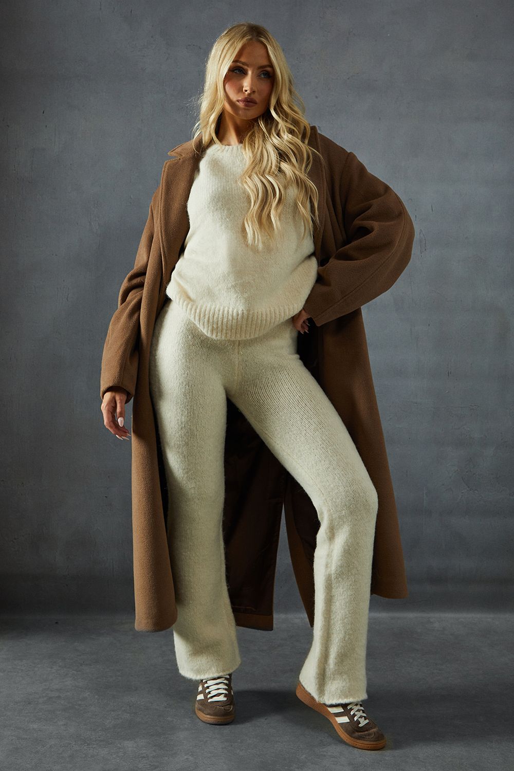 MissPap Fluffy Knit Pearl Embellished Jumper & Trouser Co-ord Cream image 4