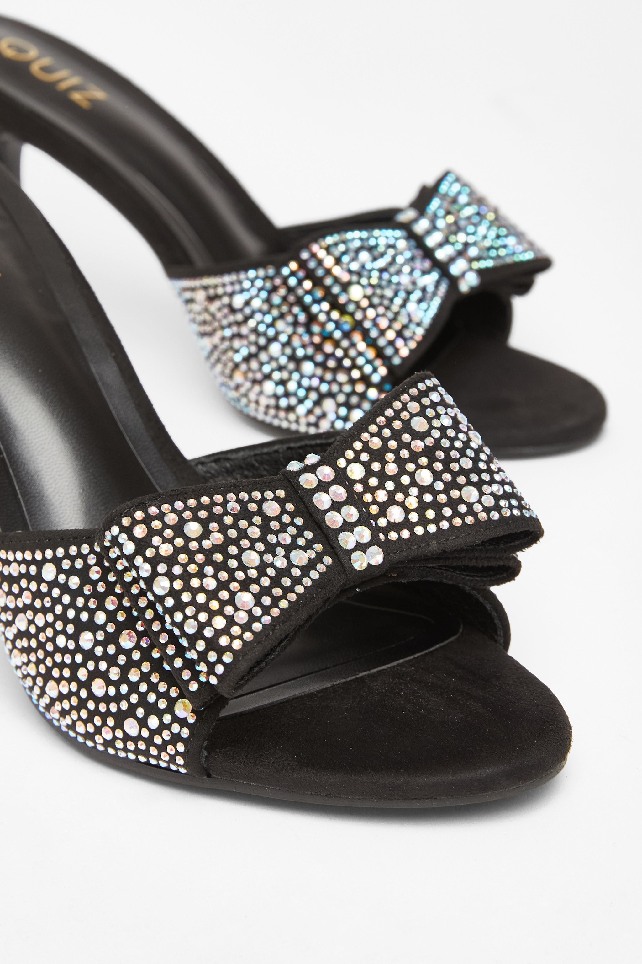 Quiz Black Diamante Bow Mule Heels image 4