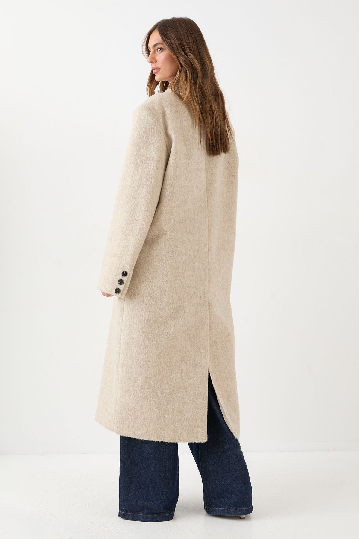 MissPap Wool Look Structured Shoulder Coat Tan image 3
