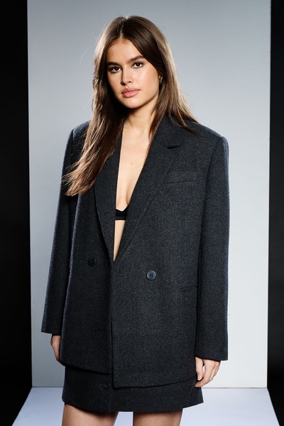 RUNWAY 1.8.1.8 Runway 1.8.1.8 Wool Mix Double Breasted Blazer Charcoal