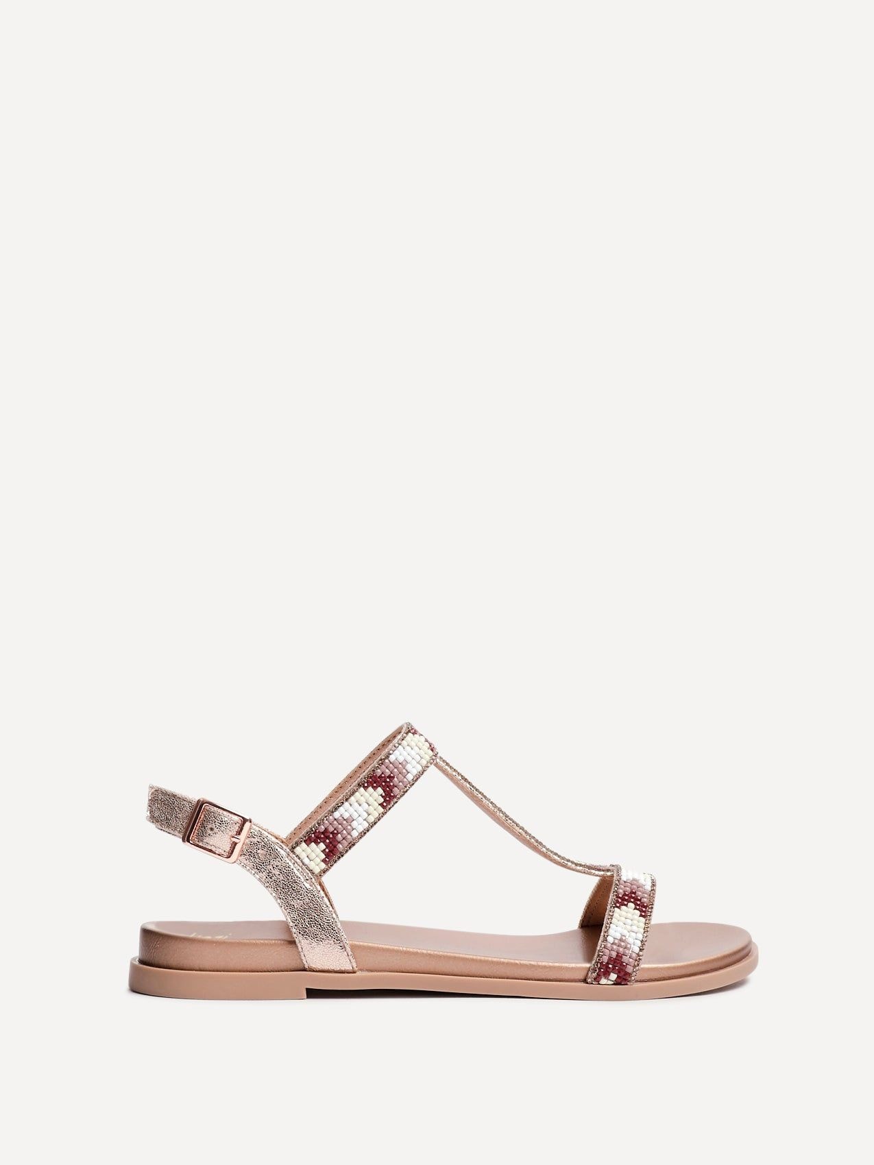 Linzi Sandie Rose Gold Faux Leather T-Bar Embellished Flat Sandals image 1