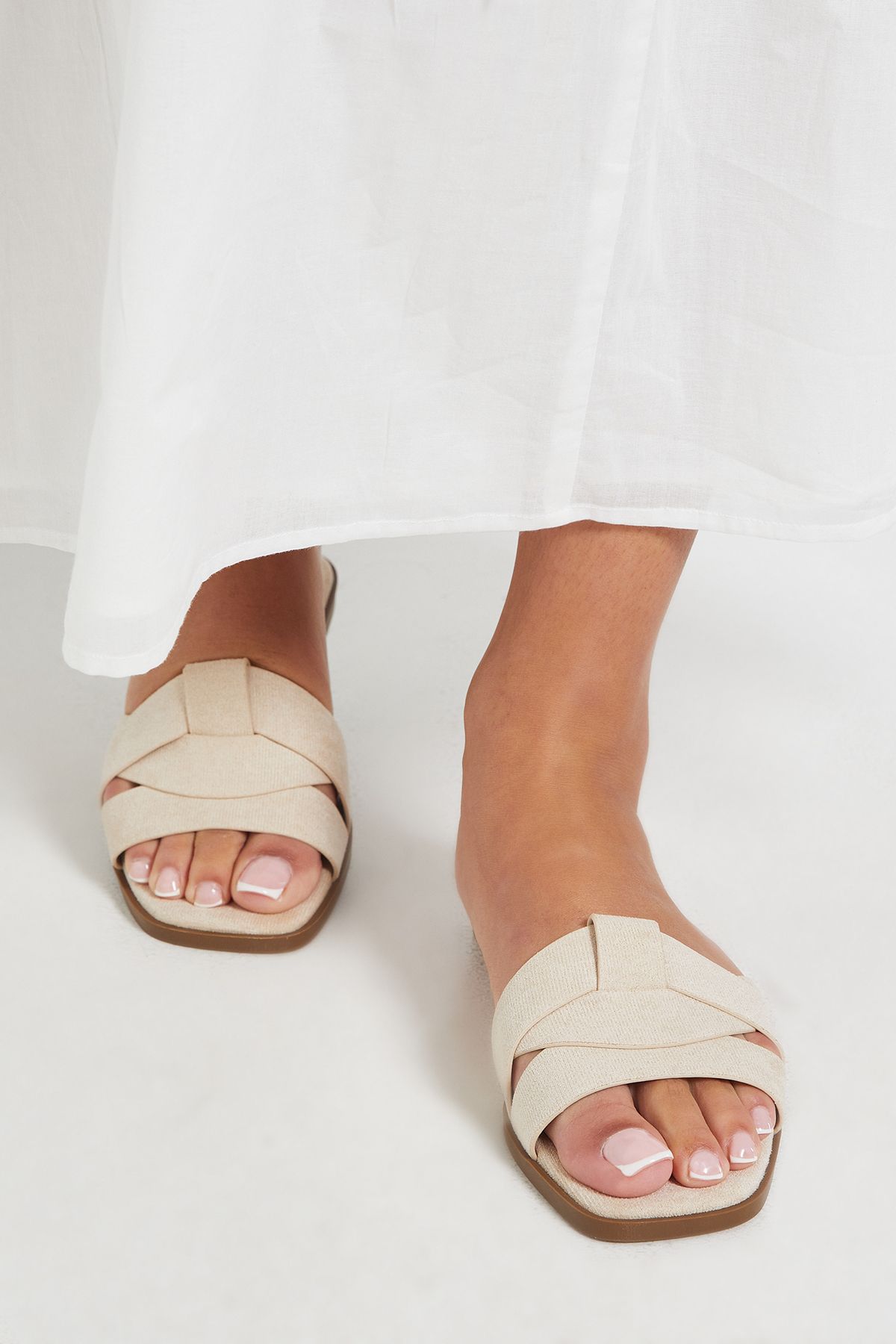 Dorothy Perkins Flossy Faux Suede Interwoven Flat Sliders Beige