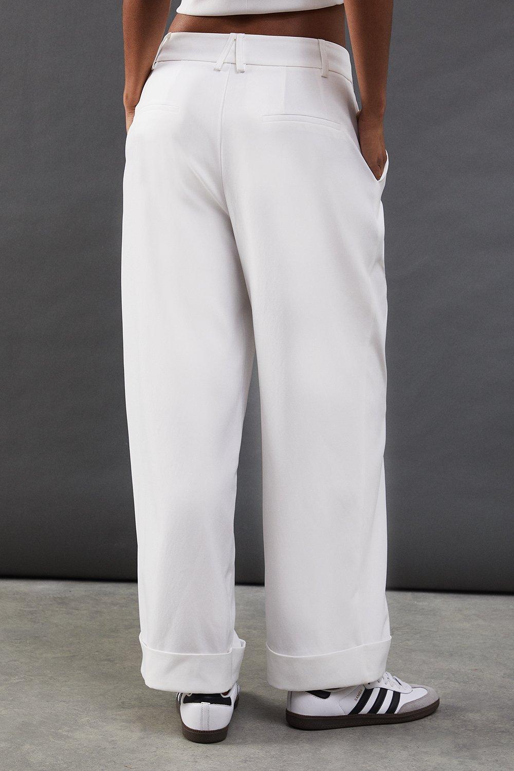 Warehouse Premium Wide Leg Turn Up High Waisted Trouser Ivory image 3