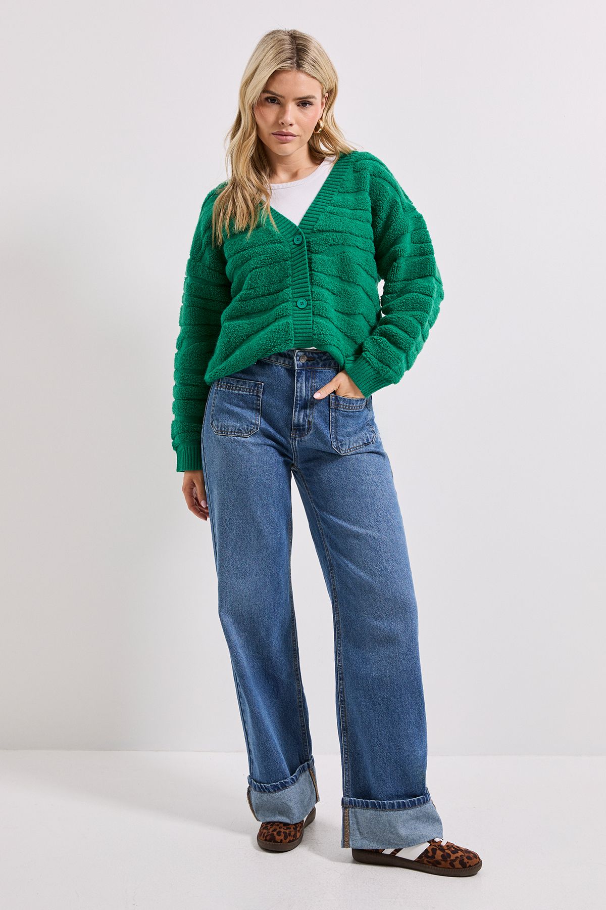 Dorothy Perkins Chunky Trim Zebra Cardigan Bright Green image 2