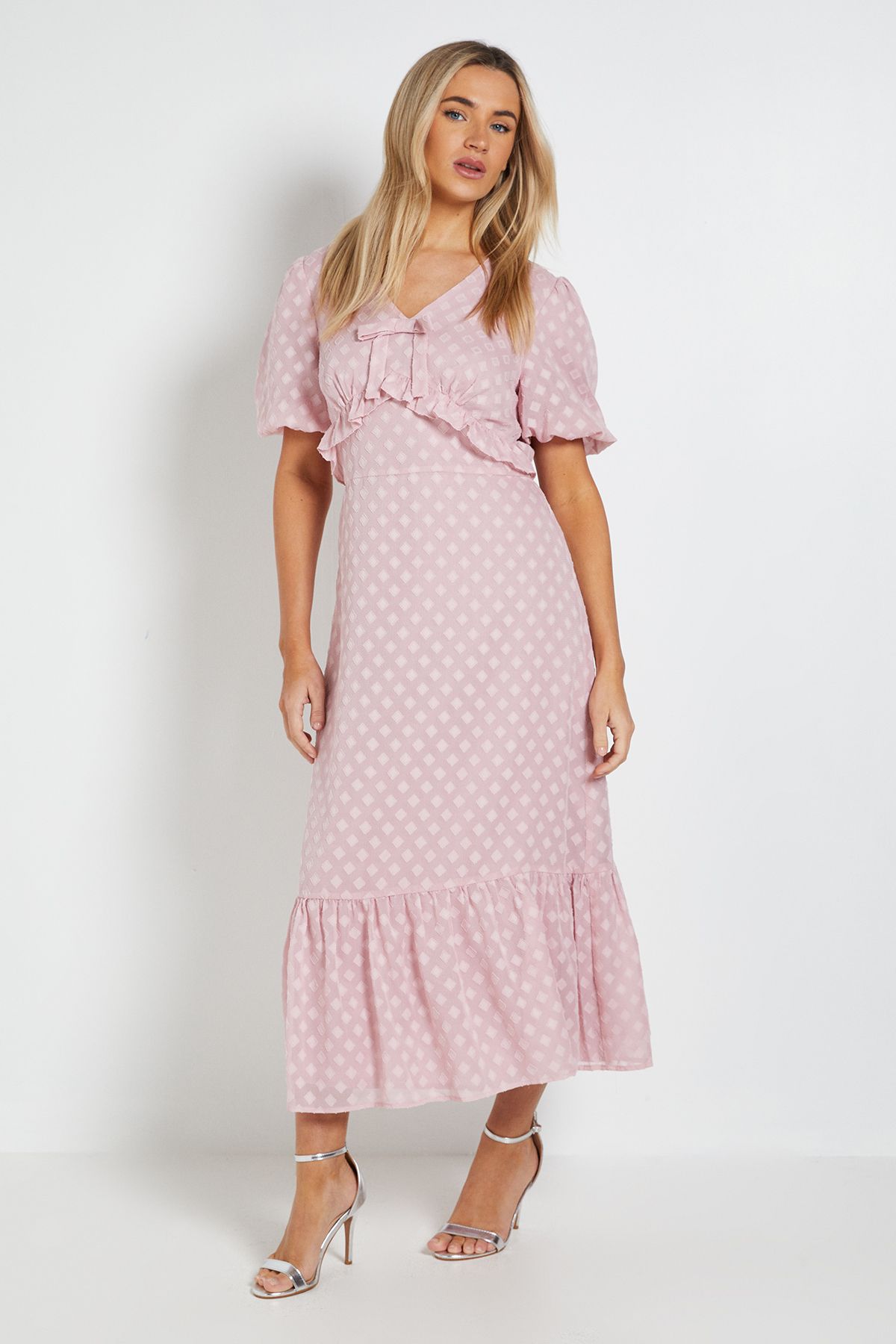 Dorothy Perkins DP Luxe Ruffle Detail Waist Chiffon Maxi Dress Blush image 1