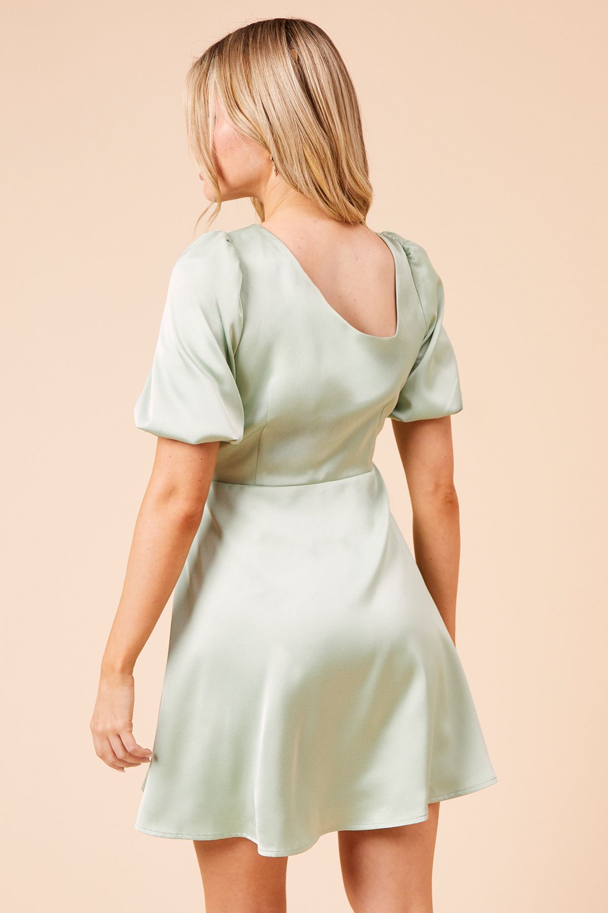 Dorothy Perkins DP Luxe Square Neck Puff Sleeve Mini Dress Sage image 3
