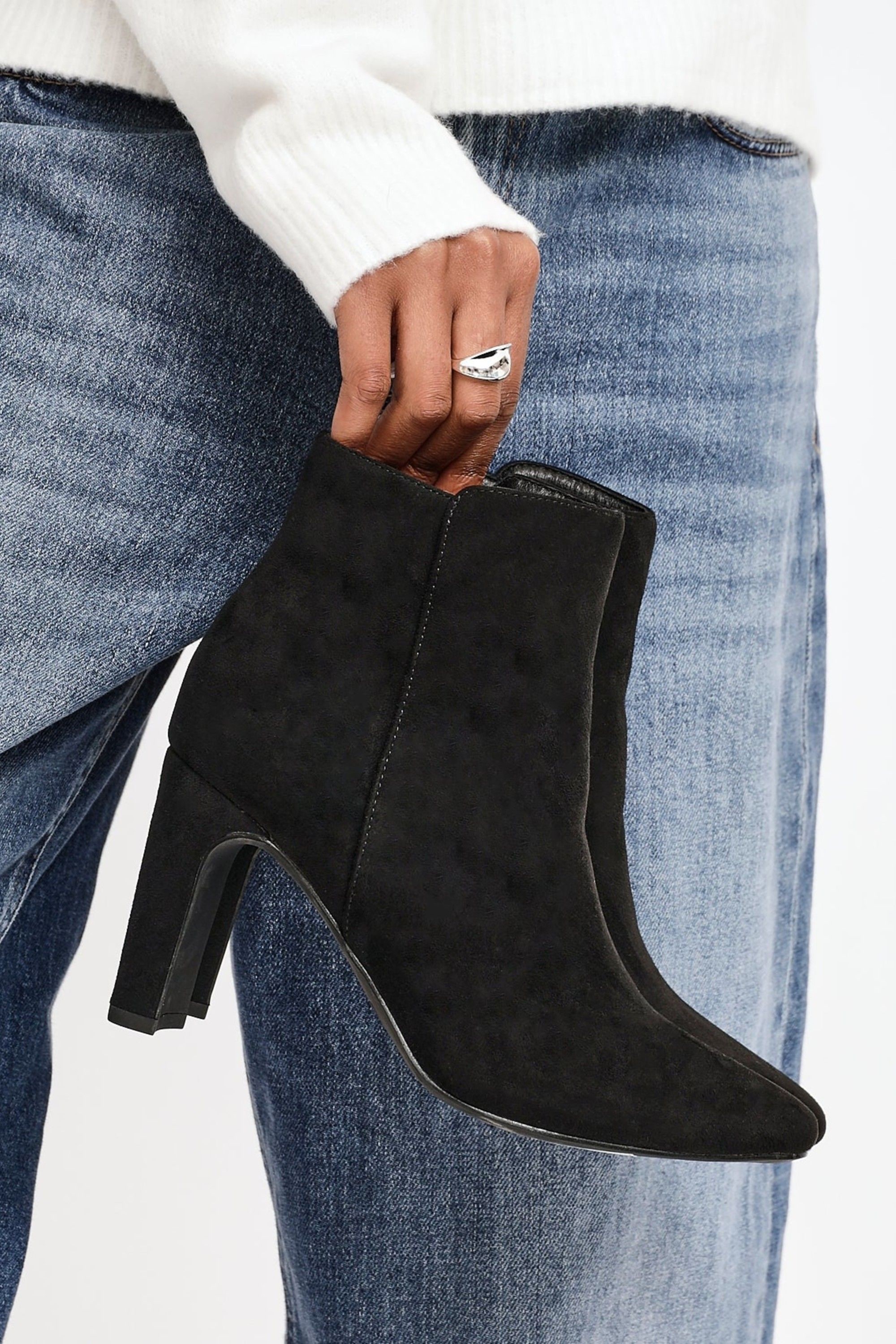 Linzi Glance Black Faux Suede Block Heel Ankle Boot image 2
