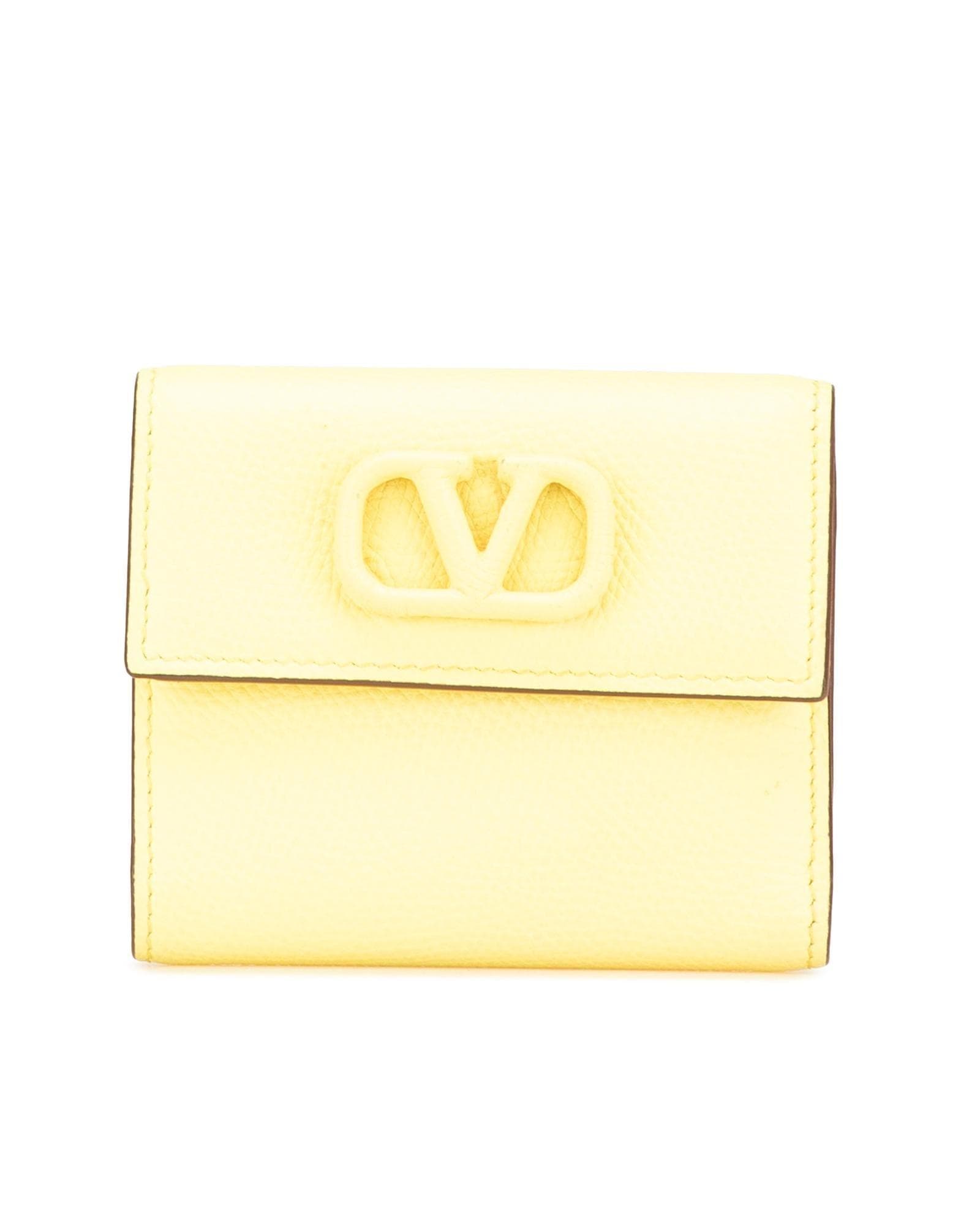 Valentino Preloved Rockstud Mini Wallet Leather Wo - Yellow Short Wallets image 1
