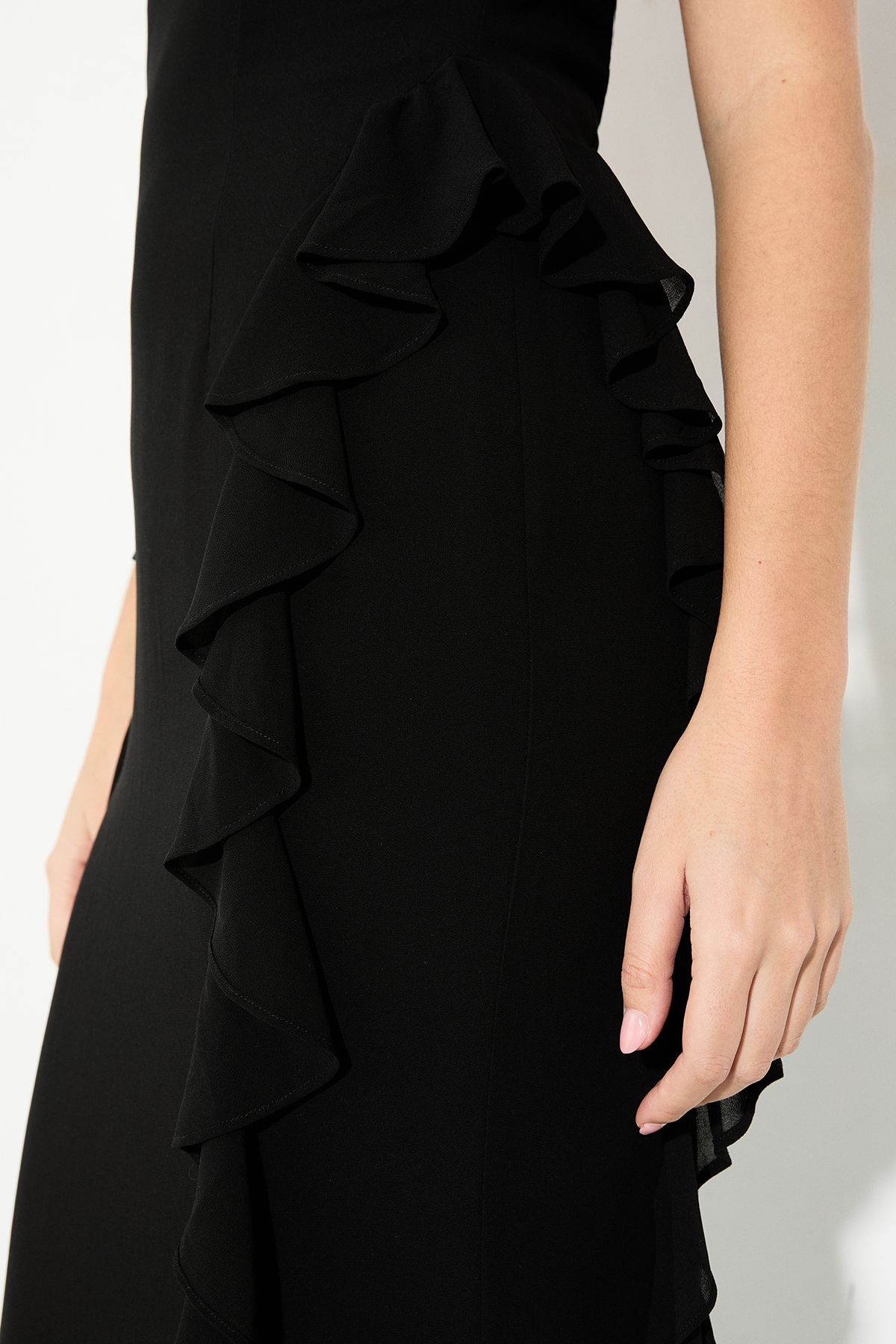MissPap Ruffle Detail Open Back Maxi Dress Black image 4