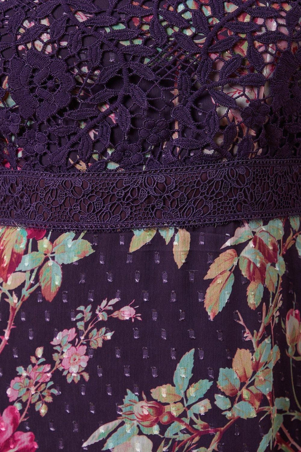 Oasis Petite Occasion Floral Lace Bodice Midi Dress Berry image 5