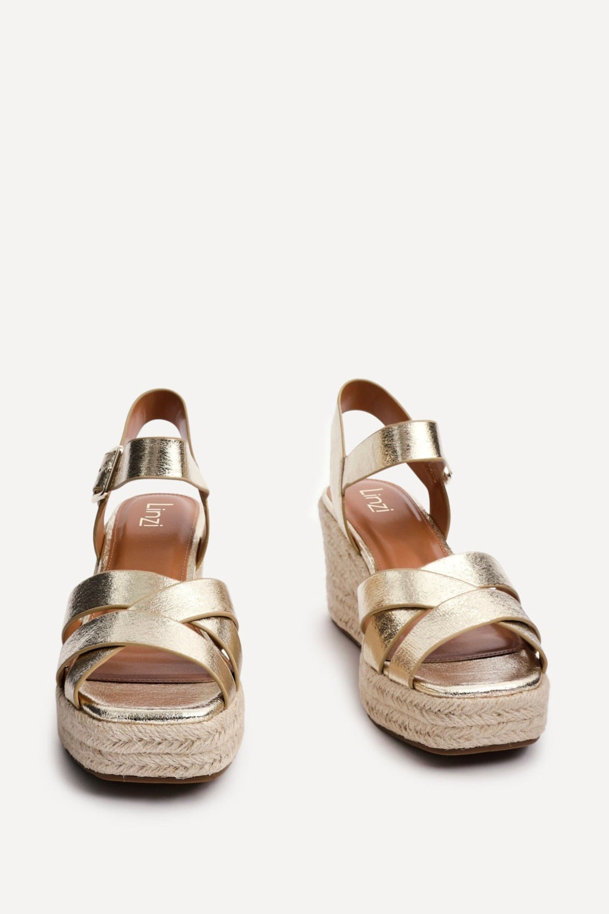 Linzi Sheena Gold Faux Leather Crossover Espadrille Platform Wedge image 3