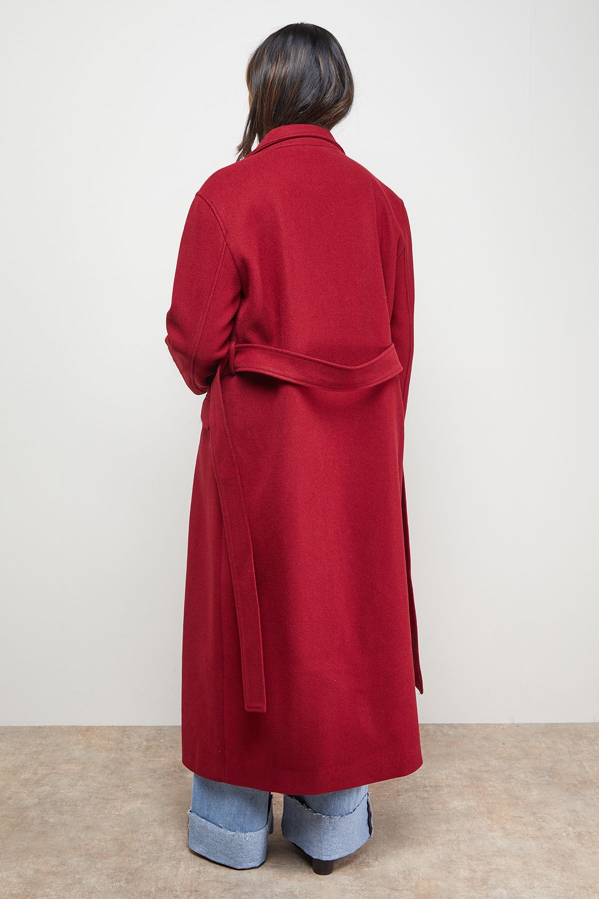 Oasis Tie Belt Detail Midi Coat Red image 3