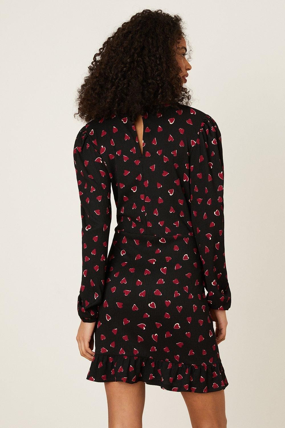 Dorothy Perkins Heart Print Ruffle Hem Mini Dress Black image 3