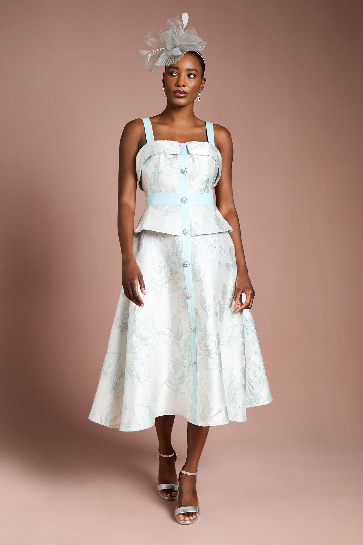 Coast Peplum Hem Jacquard Midi Dress Mint