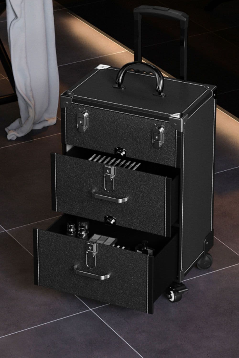 Living and Home Professional 3-in-1 Rolling Cosmetic Cases Makeup Trolley Nail Luggage Storage Organizer image 7