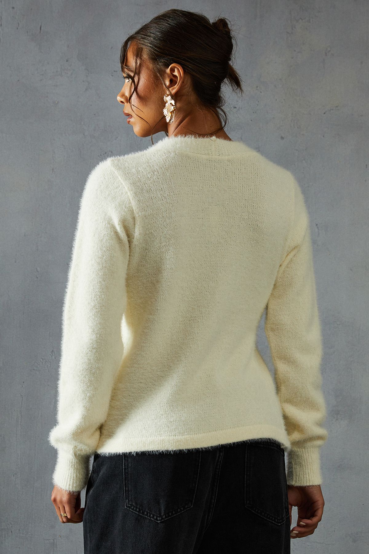 MissPap Eyelash Knit Asymmetric Cardigan Cream image 3