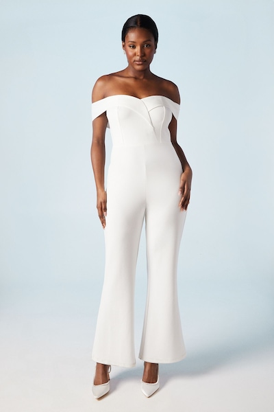 Coast Sweetheart Stretch Crepe Bardot Bridal Jumpsuit Ivory