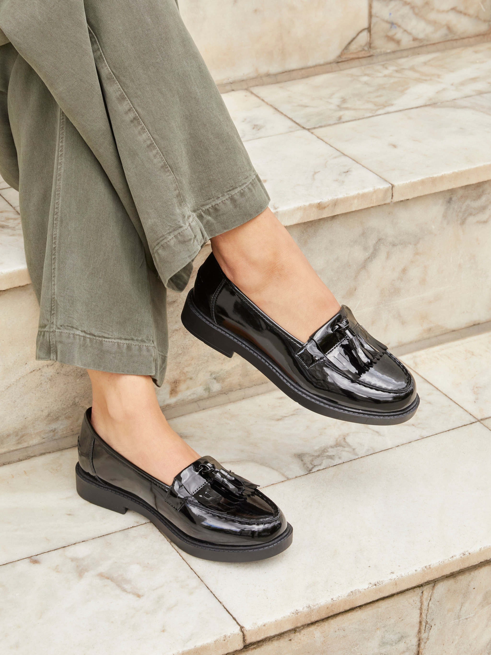 Linzi Kassidy Wide Fit Black Patent Loafer image 2