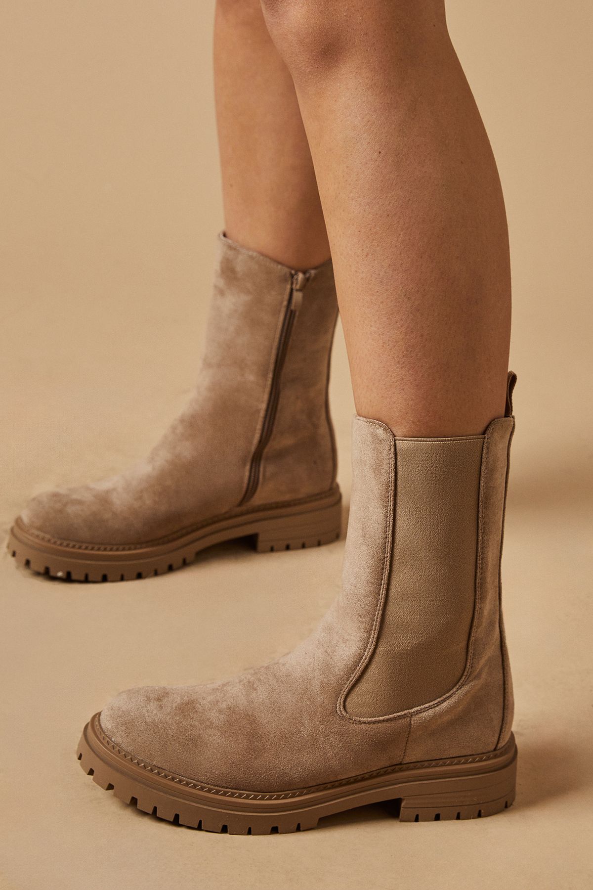Oasis Martine Faux Suede Chunky Ankle Boots Taupe image 2