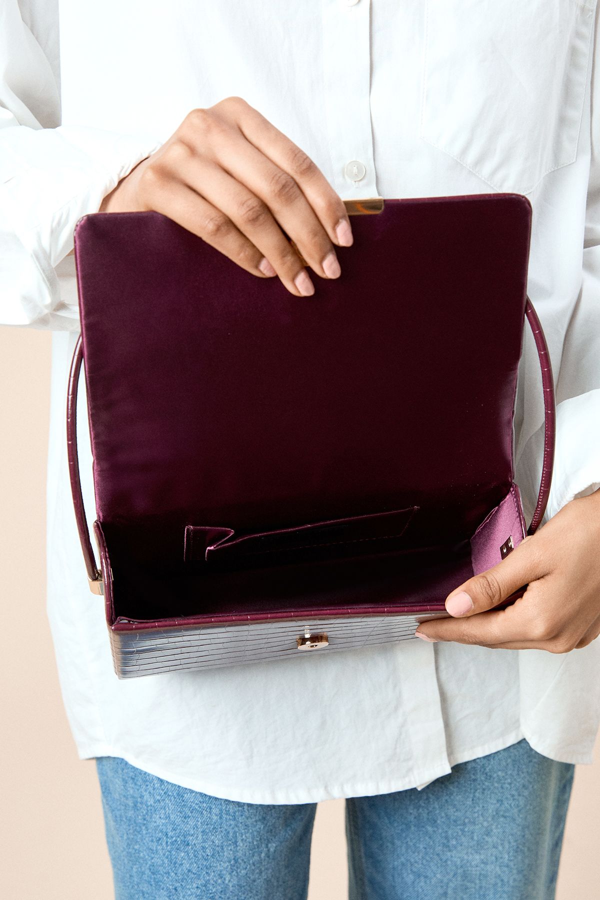 Dorothy Perkins Croc Print Structured Shoulder Bag Oxblood image 3