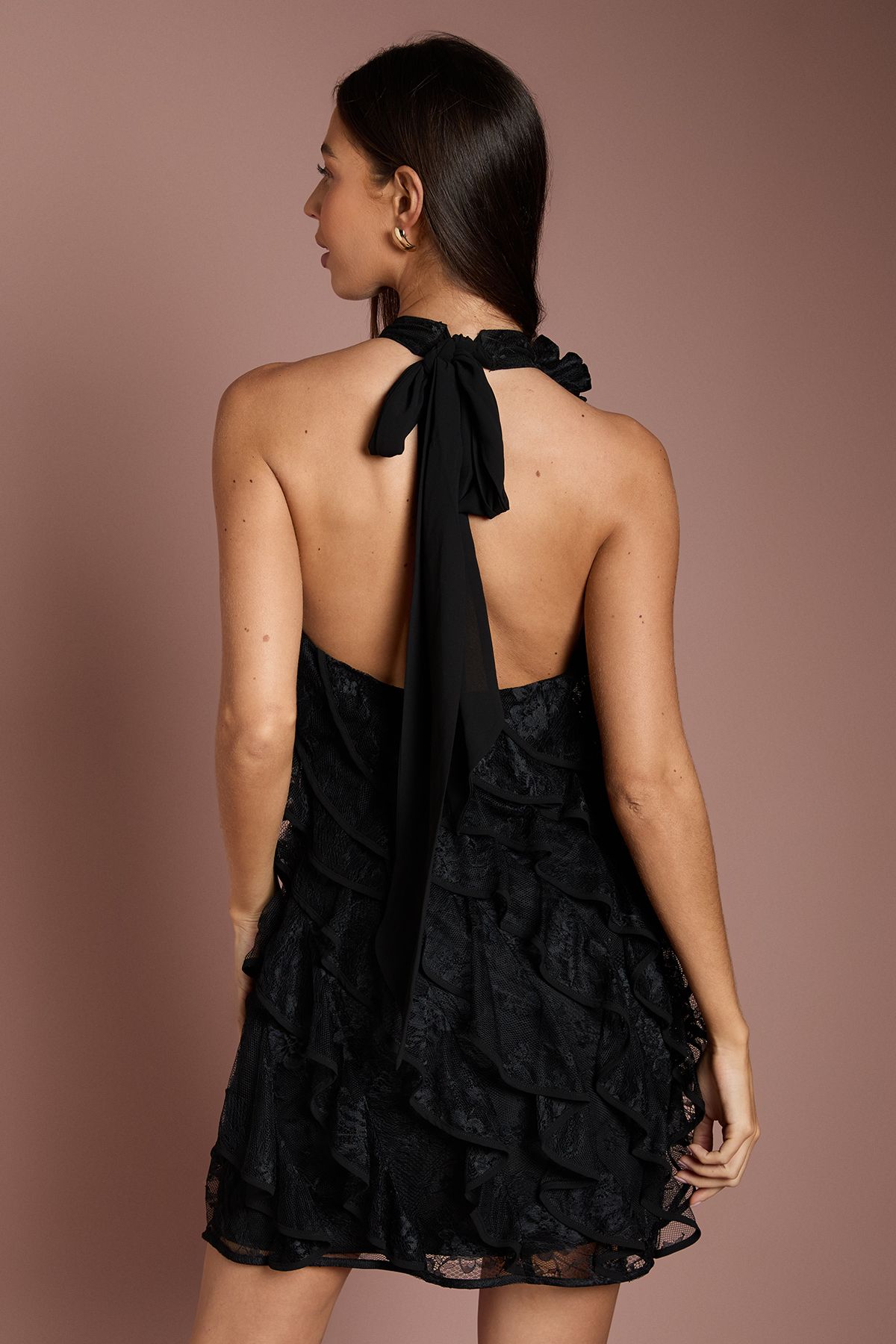 Coast Lace Frill Mini Dress Black image 3