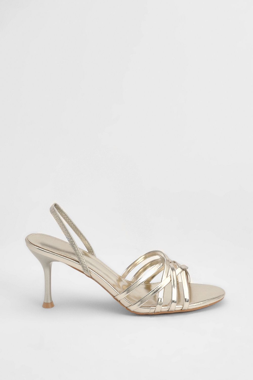 MissPap Gold Faux Metallic Leather Slingback Strappy Stiletto Heeled Sandals Gold