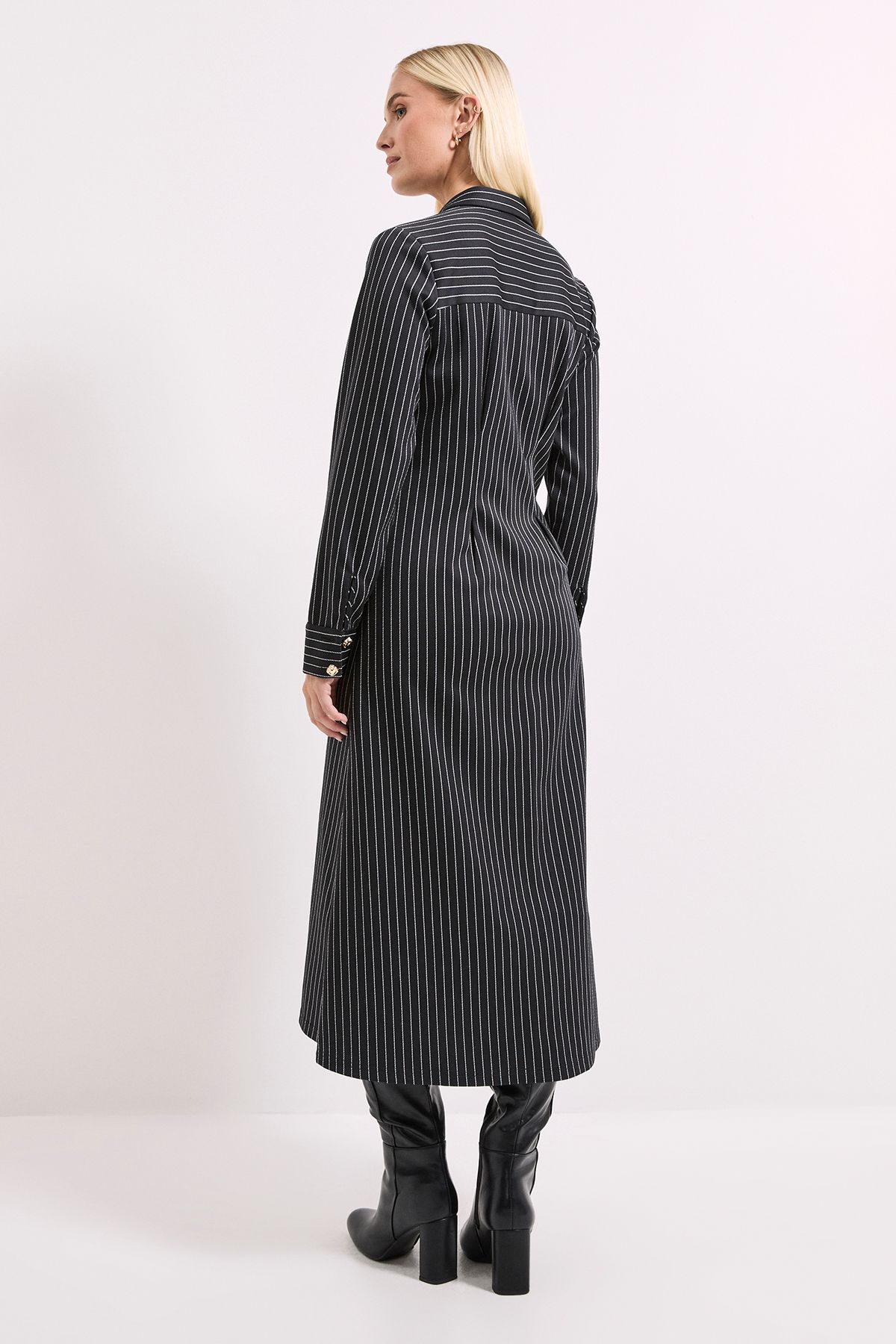 Principles Button Front Pinstripe Collared Shirt Dress Black image 3