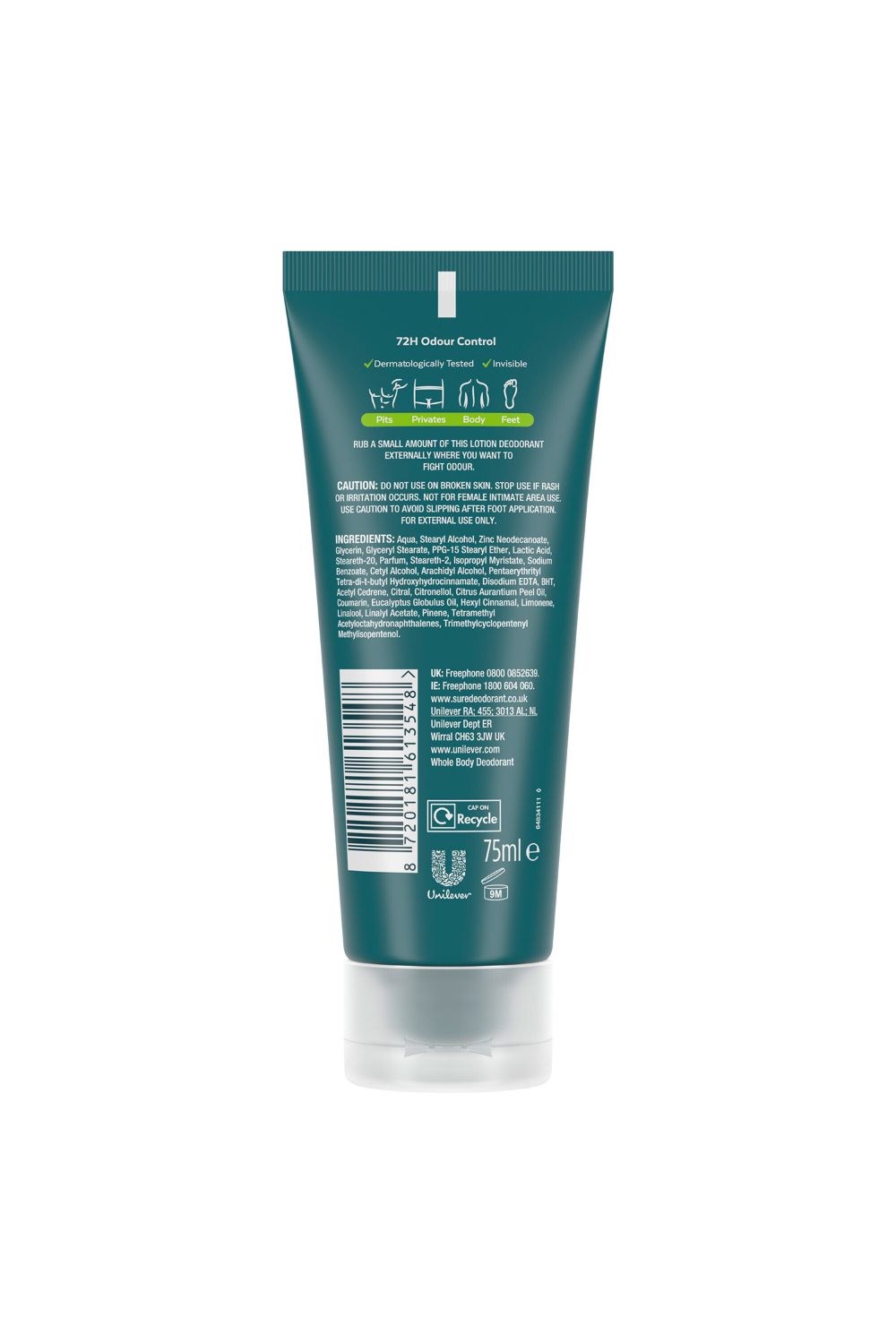 Sure Whole Body 'Deodorant Cream' Active Fresh w/ 72H Odour free 75ml, 3pk image 5