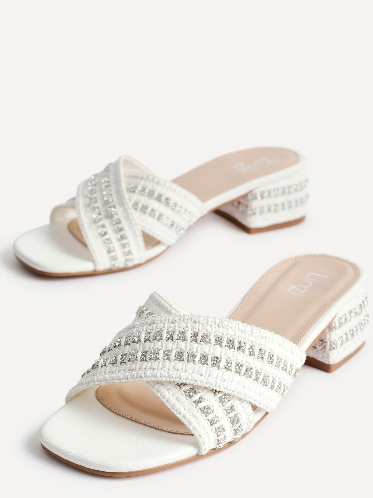 Linzi Zadie White Raffia Embellished Heeled Mules image 5