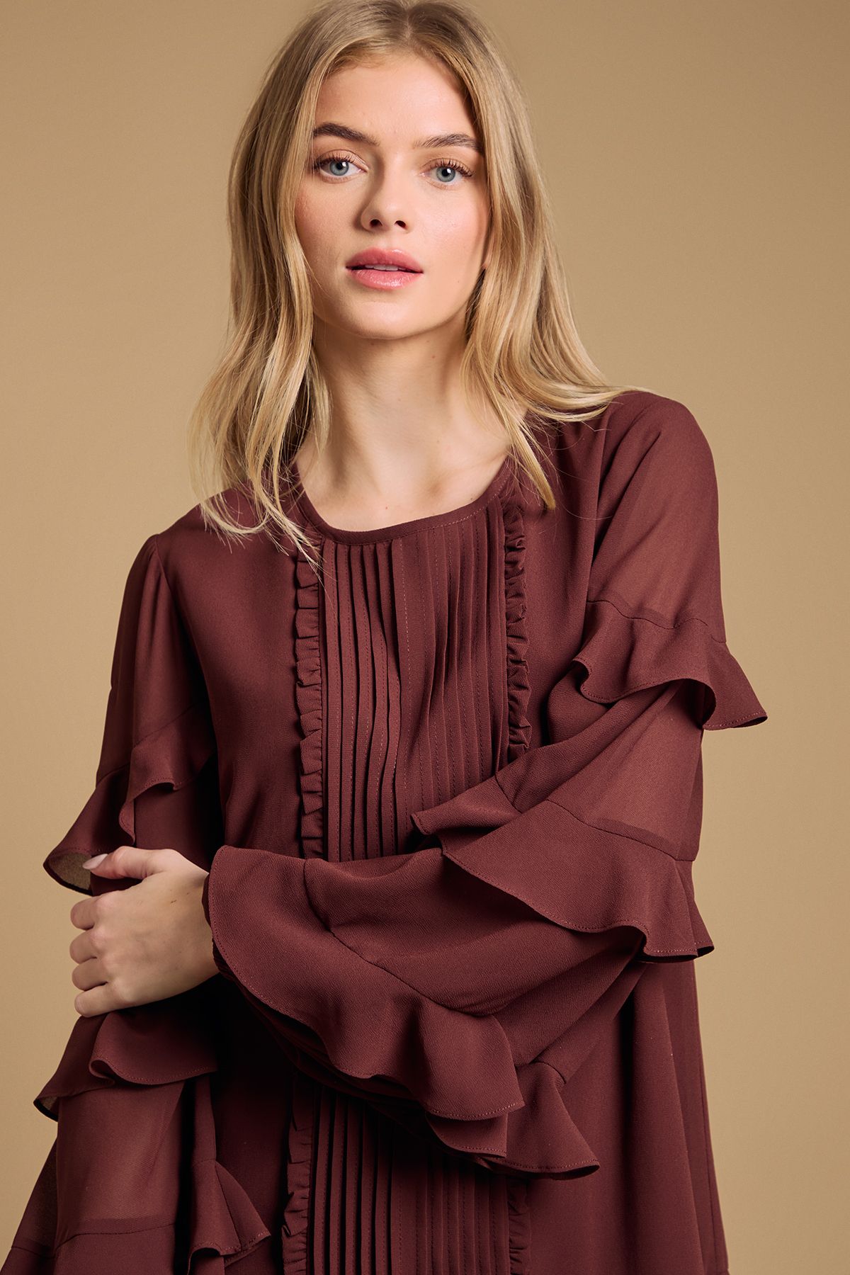 Oasis Ruffle Tiered Mini Dress Chocolate image 4