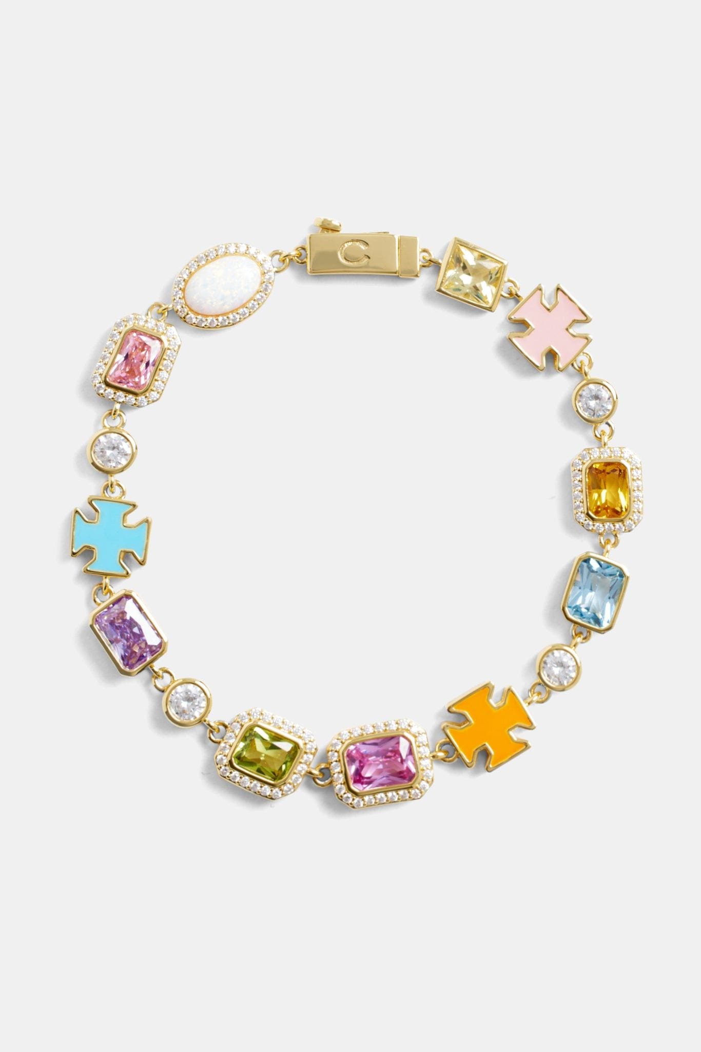 Cernucci Pink Multi Gemstone Motif Bracelet - Gold - 10mm image 2
