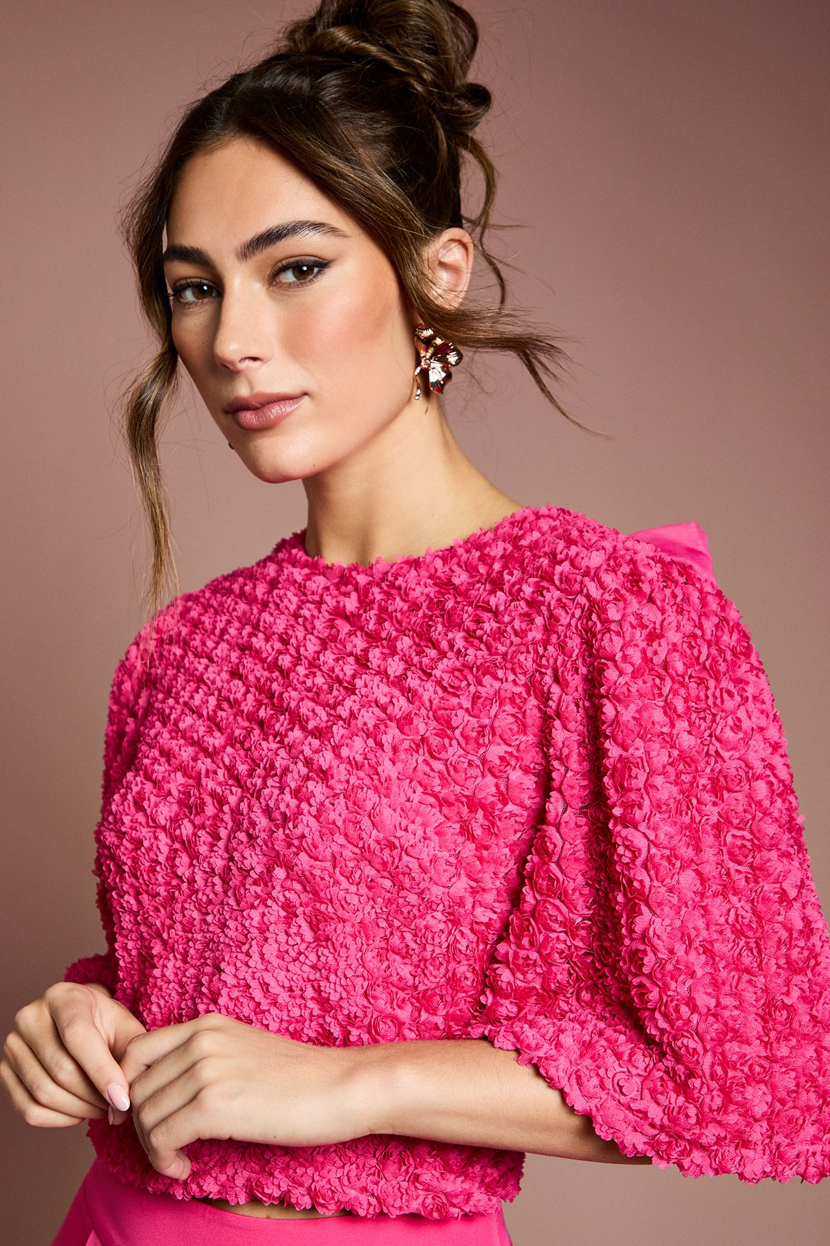 Coast 3D Floral Blouse With Organza Tie Hot Pink image 3