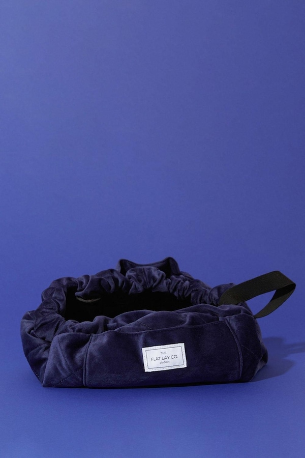 The Flat Lay Co Blue Velvet Open Flat Makeup Bag Multi