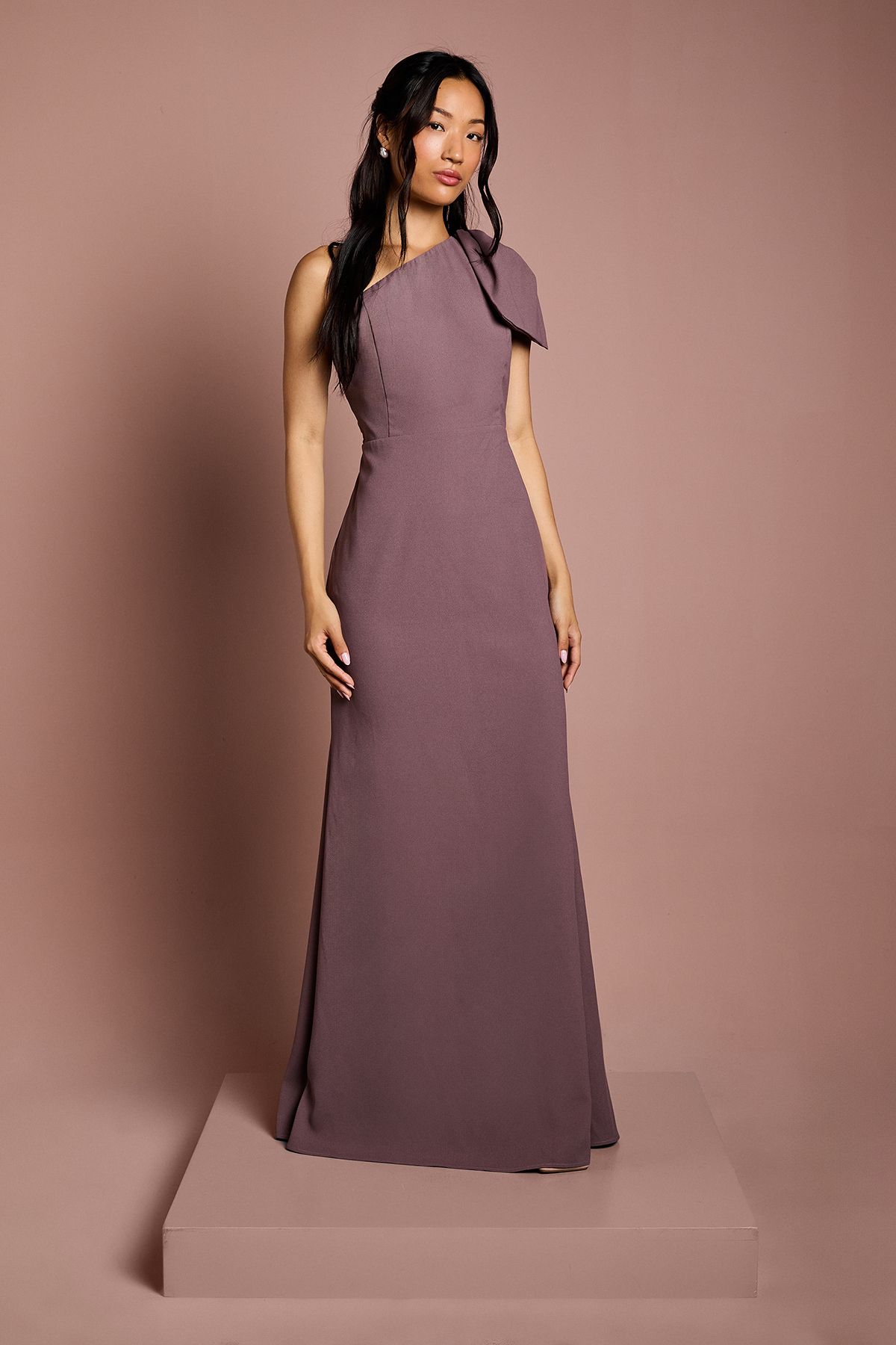 Coast Coast Honoured Bow One Shoulder Maxi Bridesmaid Dress Dusty Mauve