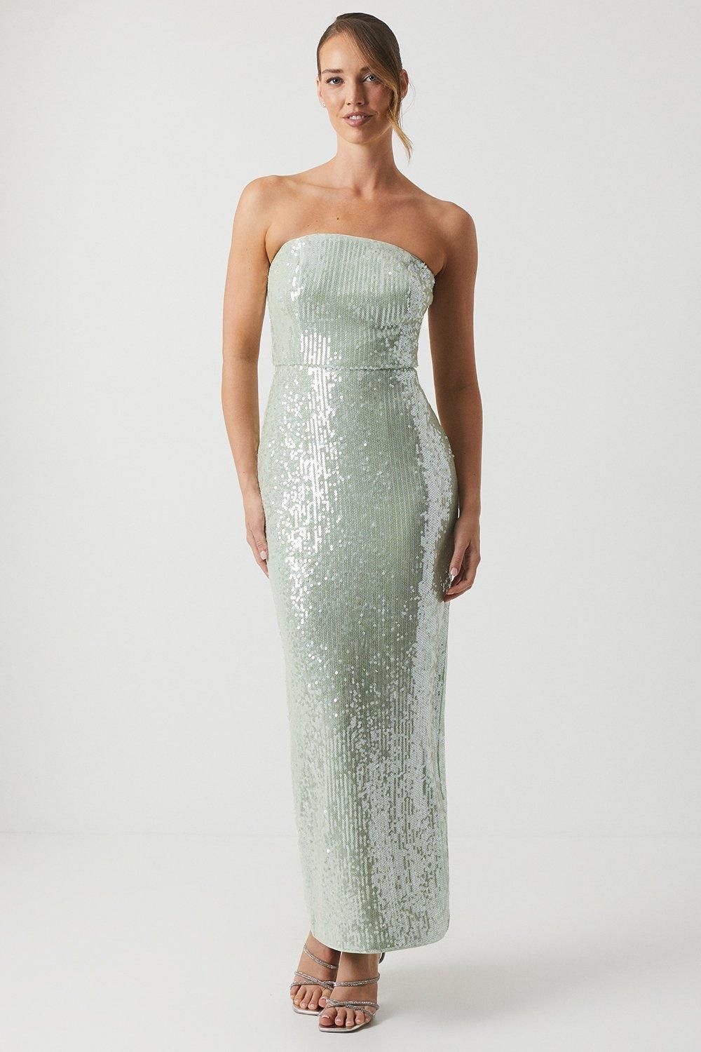 Coast Sequin Bandeau Column Bridesmaid Dress Sage image 1