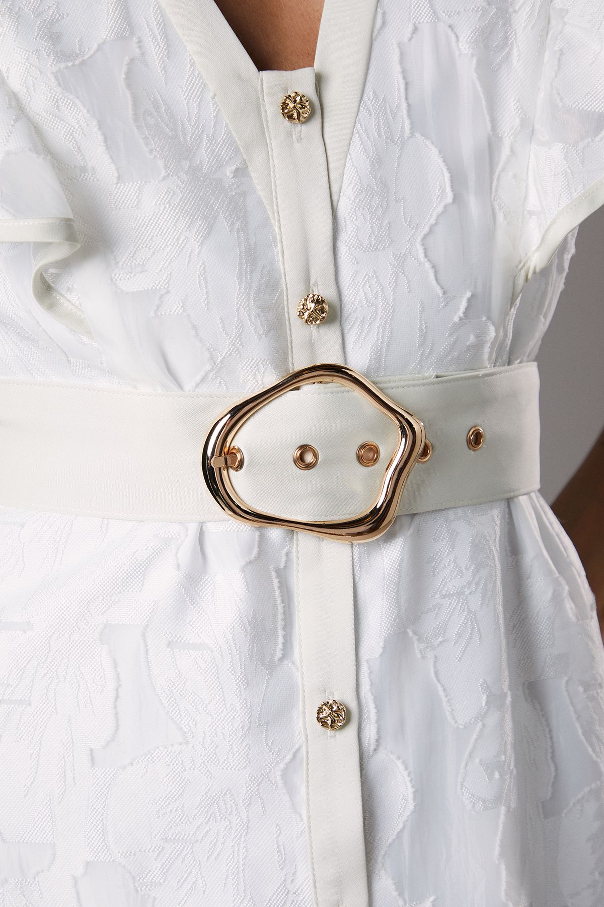 Coast V Neck Organza Jacquard Button Down Midi Dress Ivory image 5