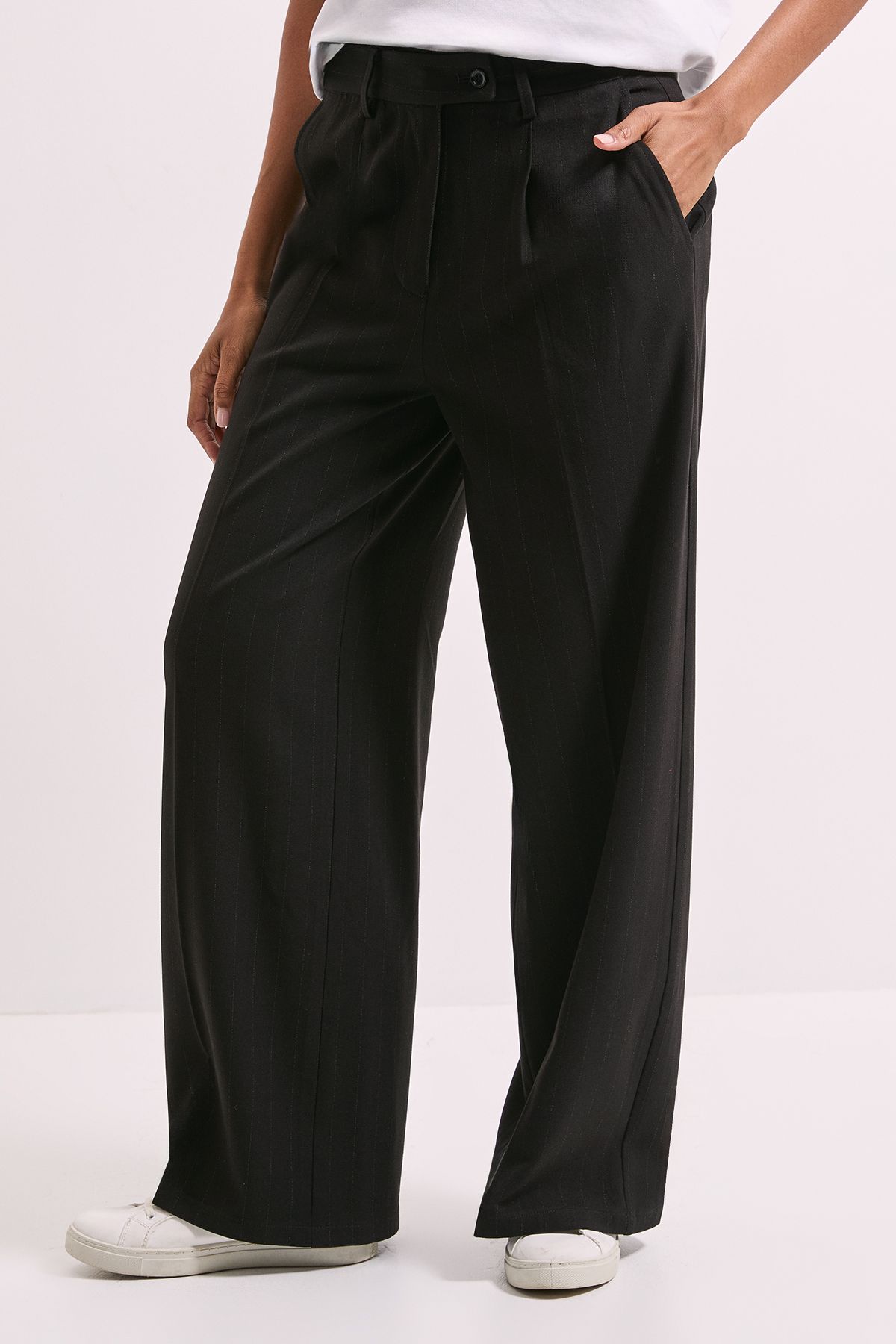 Dorothy Perkins Pinstripe Wide Leg Trouser Black image 2