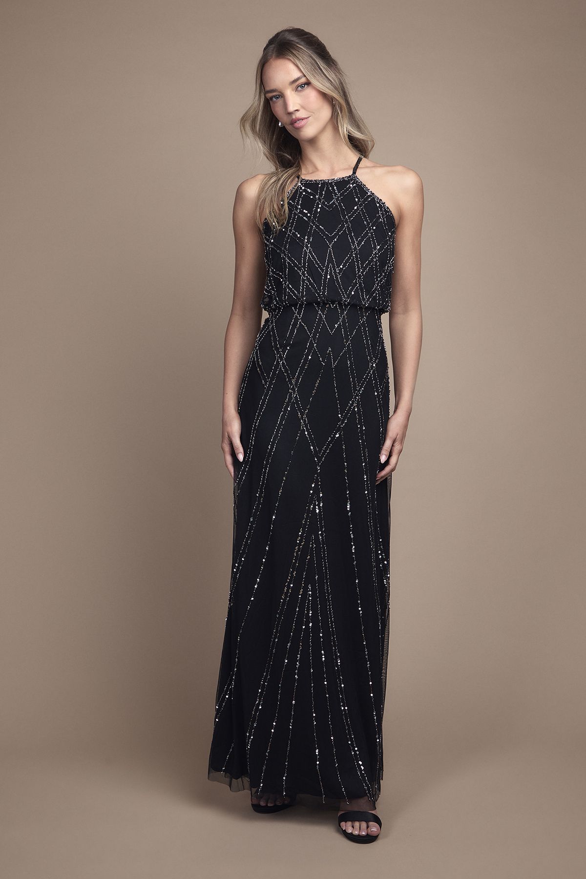 Oasis Sleeveless Sequin Maxi Bridesmaid Dress Black image 1
