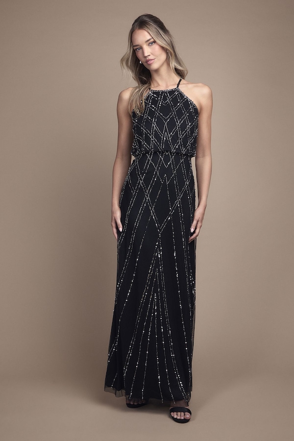 Oasis Sleeveless Sequin Maxi Bridesmaid Dress Black
