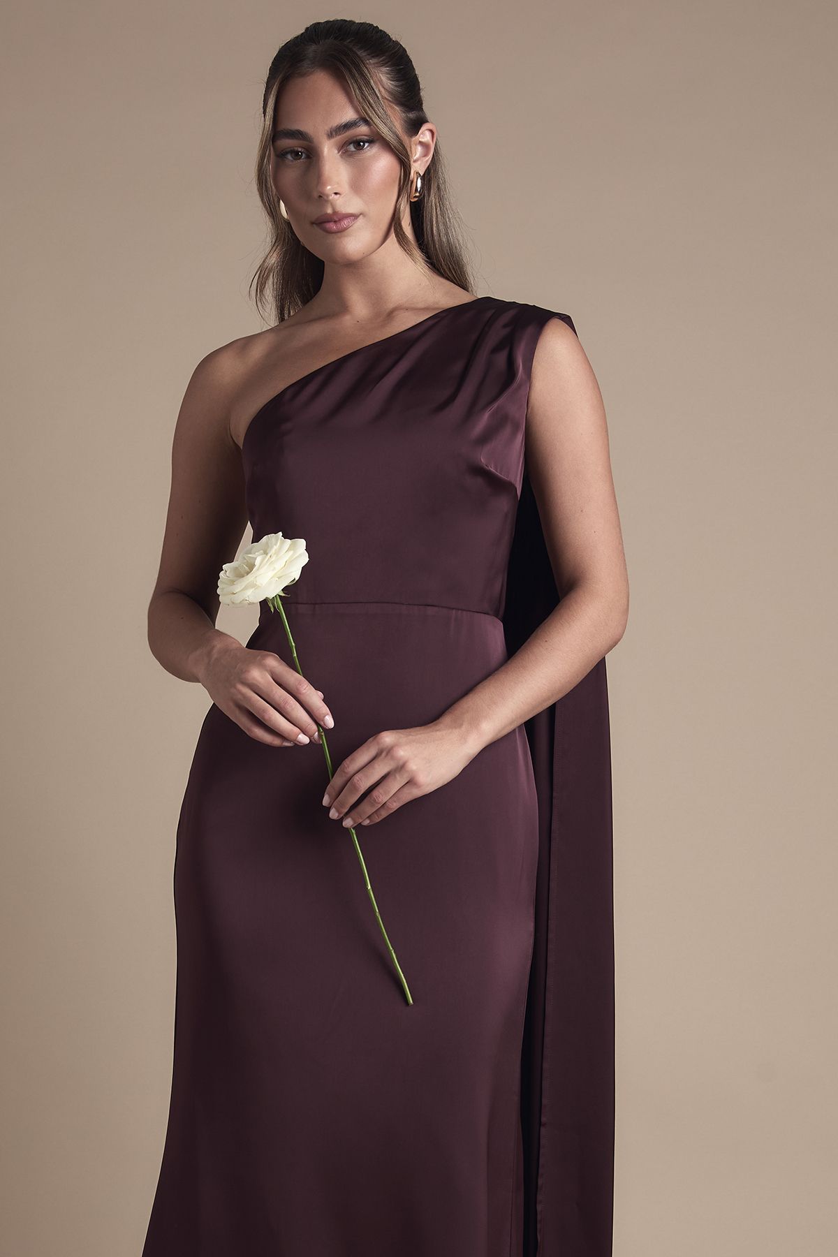 Coast Coast Honoured Drape One Shoulder Satin Maxi Bridesmaid Dress Espresso image 2