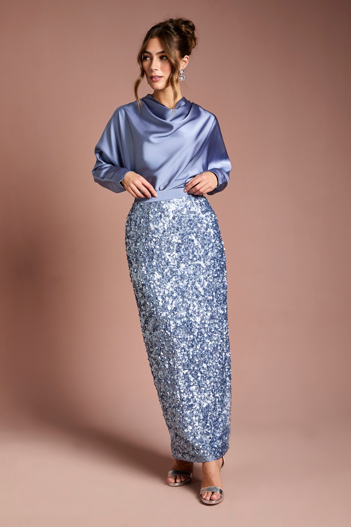 Coast Sequin Column Maxi Skirt Blue image 1