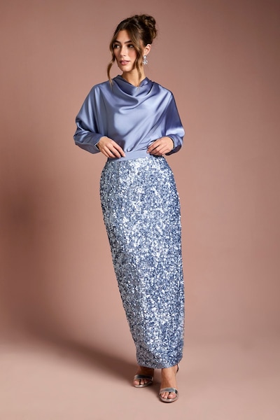 Coast Sequin Column Maxi Skirt Blue
