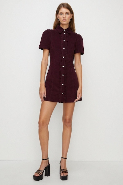 Oasis Frill Placket Mini Dress Aubergine