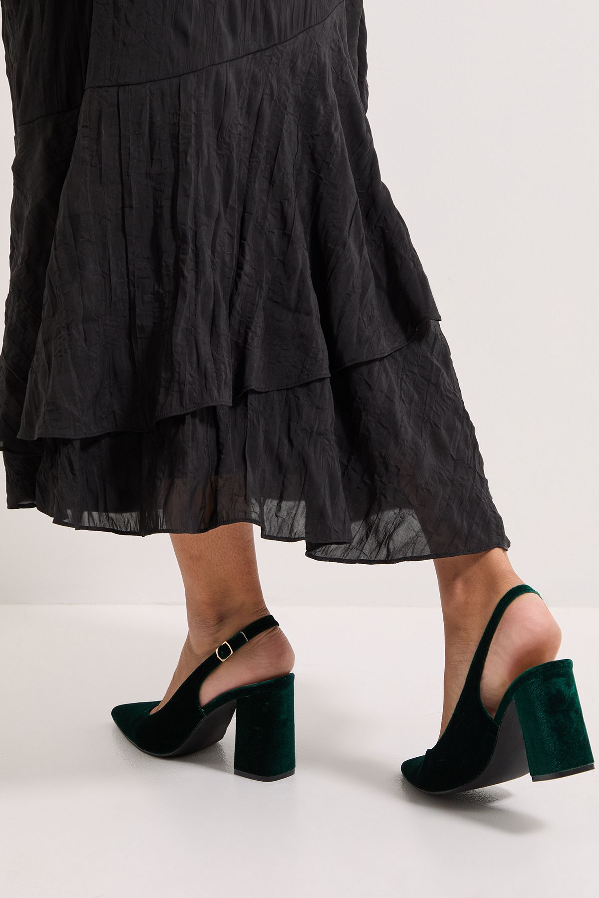 Dorothy Perkins Ellens Velvet Pointed High Block Heel Slingback Court Shoes Emerald image 4