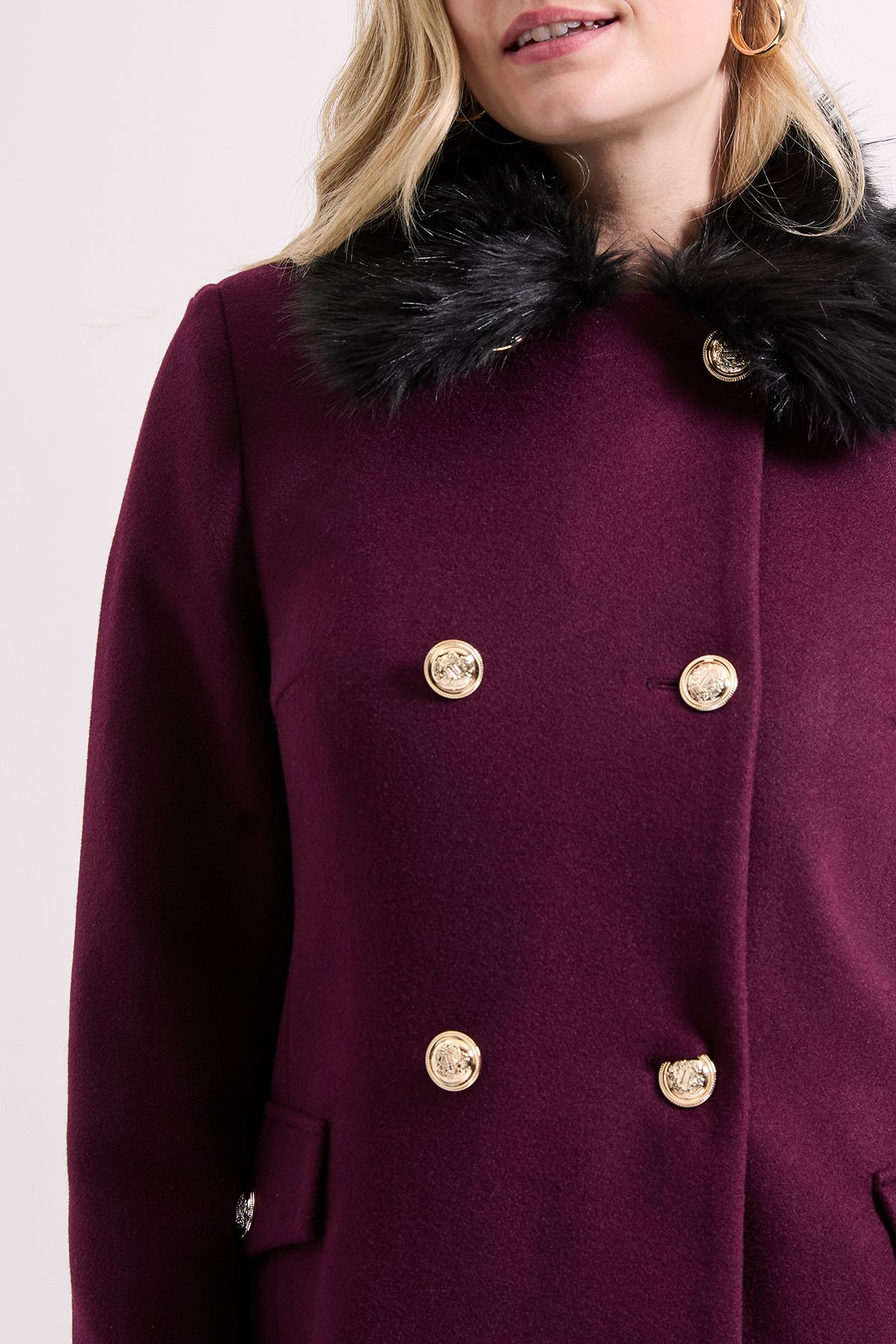 Dorothy Perkins Faux Fur Collar Dolly Coat Burgundy image 5