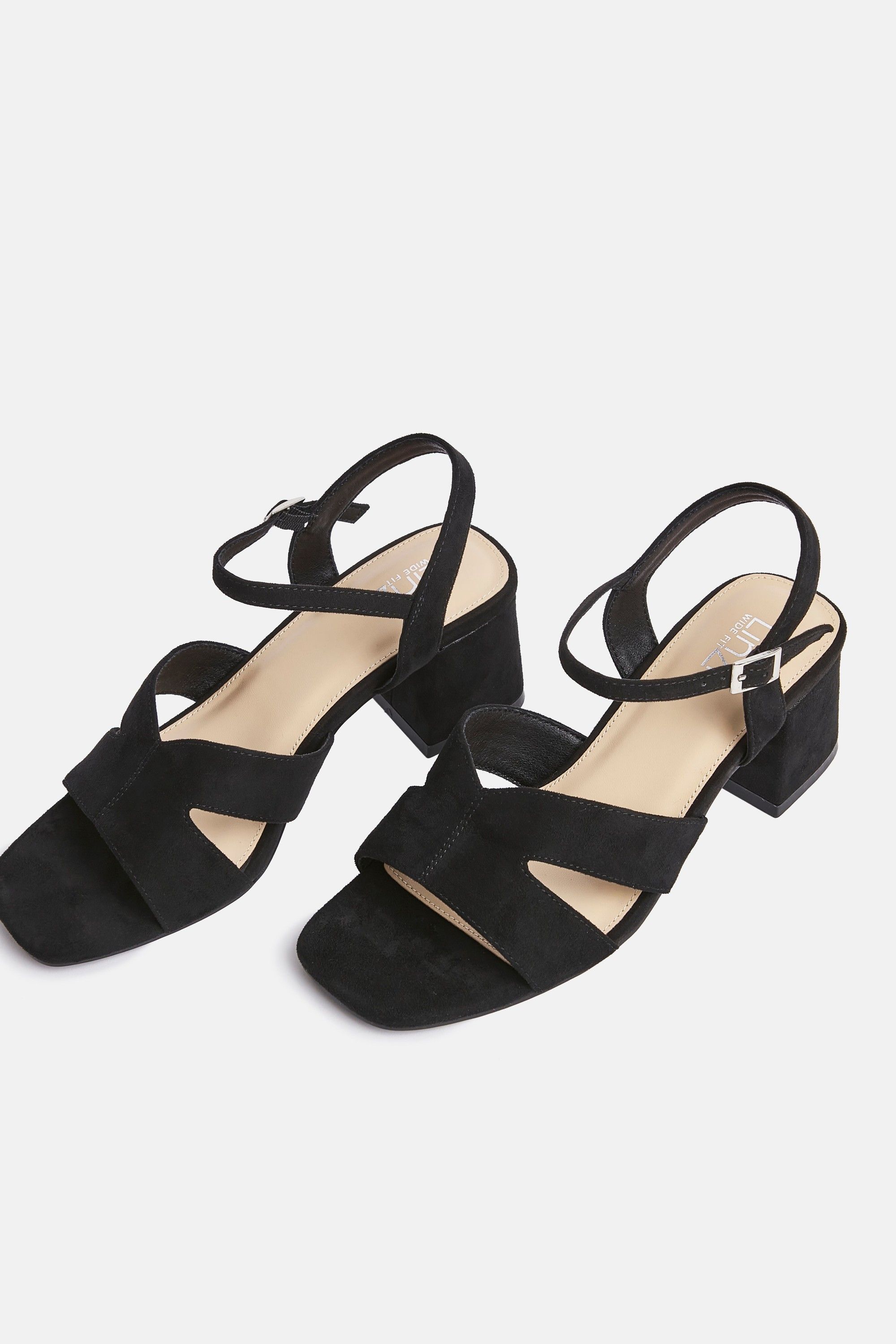 Linzi Empire Wide Fit Black Faux Suede Link Detail Block Heels image 5